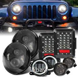 Pour Jeep Wrangler JK 2007-2018 Combo de phares à LED de 7 pouces Feux de brouillard Feux de virage Feux arrière