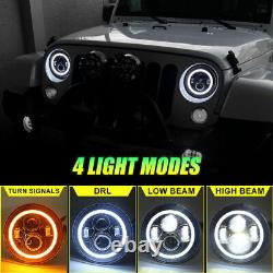 mpoules de phares avant à halo LED, feux de brouillard, clignotants et feux arrière pour Jeep Wrangler JK 07-18.